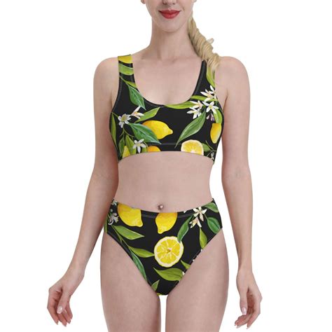 Daiia Lemon Fruits Flowers Leaves printed 2 piece Swimsuit Bikinis for ...