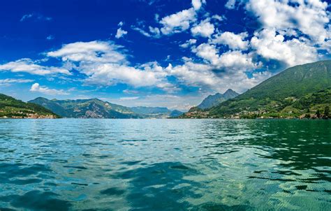 Wallpaper Clouds, Mountains, Lake, Italy, Lake Iseo for mobile and ...