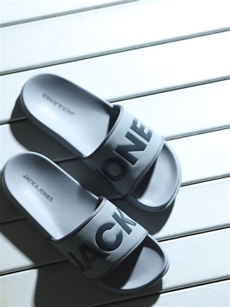 Buy Grey Big Logo Text Pool Sliders for Mens Online at Jack&Jones ...
