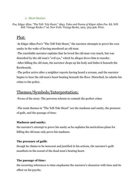 Tell tale heart - Short Stories: Poe, Edgar Allan. “The Tell- Tale Heart.” 1843. Tales and Poems ...