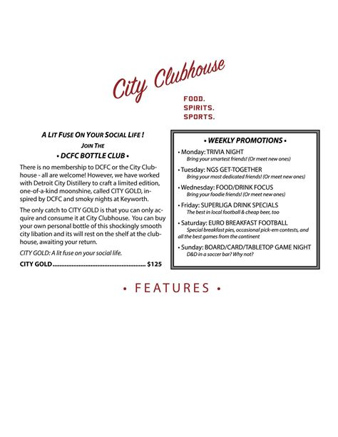 Menu at Detroit City Fieldhouse pub & bar, Detroit