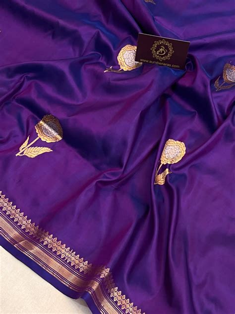 Purple Katan Silk Banarasi Saree | Kadhwa Sona Rupa Butas – AuraBenaras