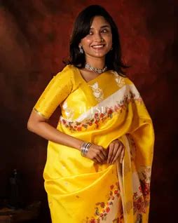 Buy Yellow Banaras Silk Saree T709044