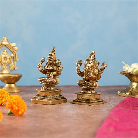 Buy Brass Lakshmi & Ganesha Idols Set | 4.5" - Budhshiv.com