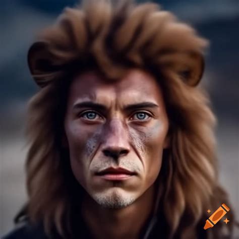 Young man with stylish lion-like hair on Craiyon