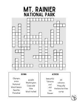 Wander School: Mt Rainier National Park Crossword Puzzle by WanderSchool