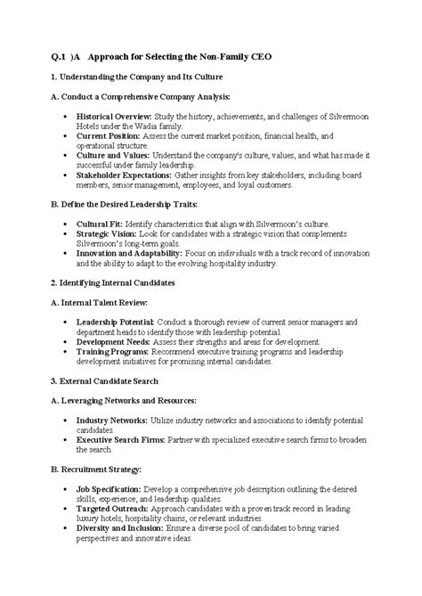 Exam notes - Q )A Approach for Selecting the Non-Family CEO 1 ...