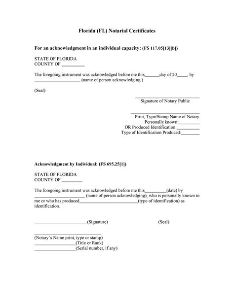 Florida Notary Acknowledgement Requirements - Printable Forms Free Online