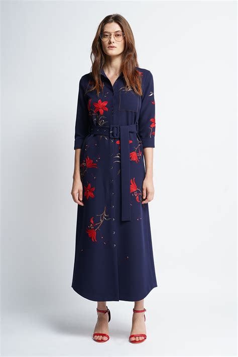 Lilies Long Shirt Dress With Buckle Belt – Shahin Mannan