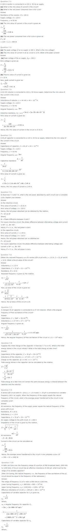 Image result for Class 12 Physics Chapter 7 Formulas