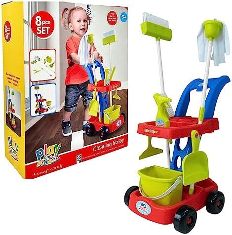 Buy Fitto Kids Pretend Play 8 Pcs Cleaning Cart With Bucket, Broom, Mop ...