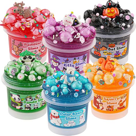 6 x 100ml Glitter Crystal Slime Kit, 20 FL OZ Slimes for Girls & Boys ...