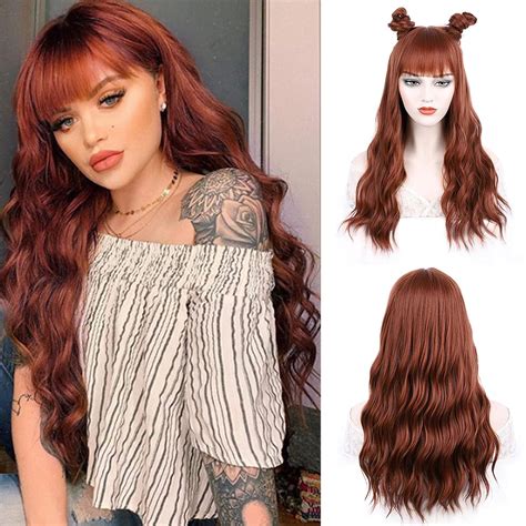 Amazon.com : NAYOO Auburn Wig with Bangs Long Auburn Wigs for Women ...