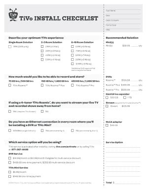 Fillable Online TiVo INSTALL CHECKLIST Fax Email Print - pdfFiller