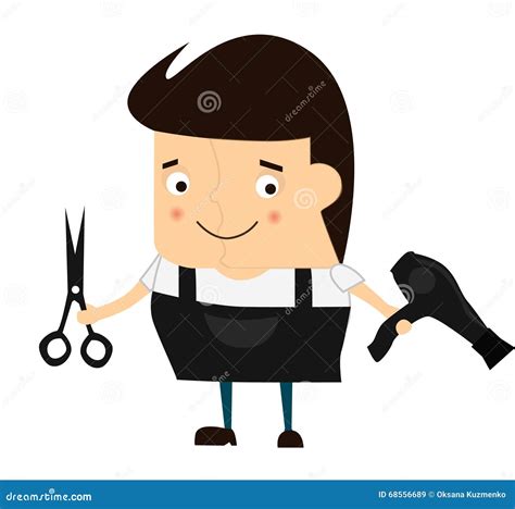Cartoon Cute Barber. Hairdresser with Scissors and a Hair Dryer. Stock ...