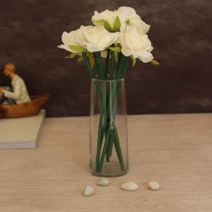 TIED RIBBONS Decorative White Color Artificial Rose Flower Bunch with ...