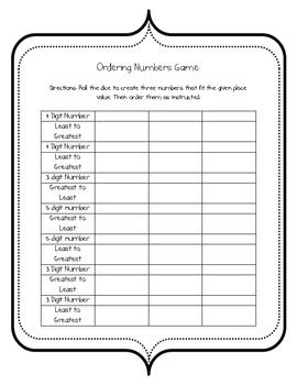 Comparing and Ordering Numbers Games by Lisa Bristle | TpT