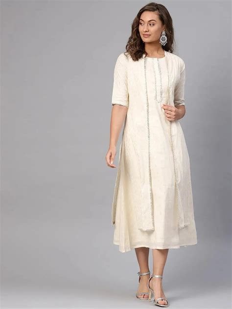 Buy White Embroidered Cotton Dress With Shrug Online at Rs.1517 | Libas
