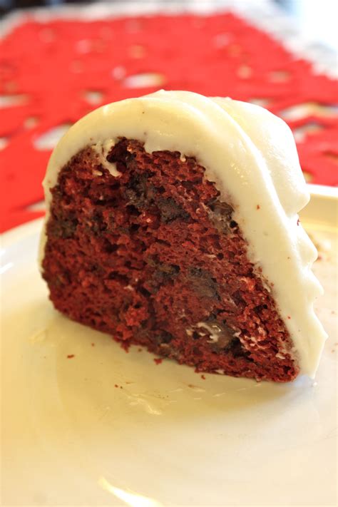 Red Velvet Chocolate Chip Bundt Cake with Cream Cheese Frosting