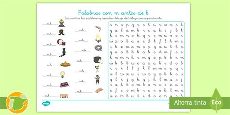 Sopa de letras: Palabras con m antes de b