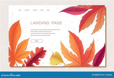 Landing Page Template with Colorful Autumn Leaves Isolated on White ...