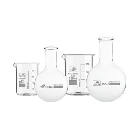 Bello Borosilicate 3.3 Glass Beaker & Round Bottom Boiling Flask 100 ml ...