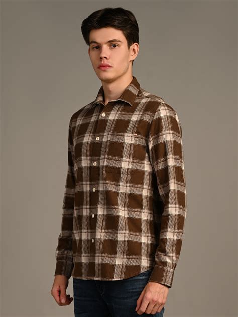 Full Sleeves Straight Fit Brown Heavy Textured Checks Shirt – Killer Jeans