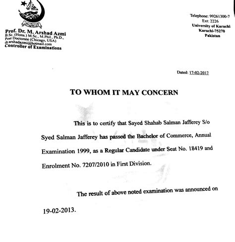 Letter Of Attestation Template