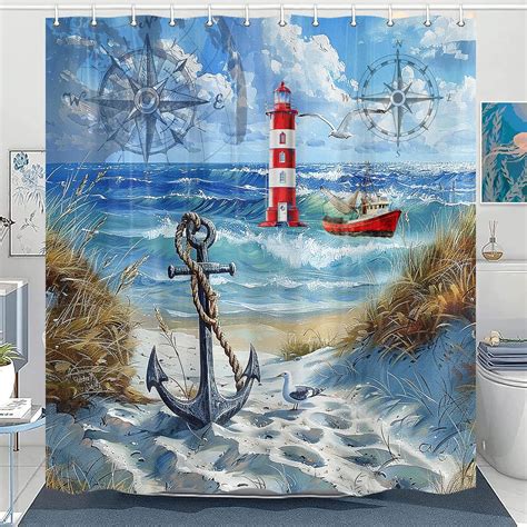 Amazon.com: Jipusai Nautical Beach Shower Curtains for Bathroom ...