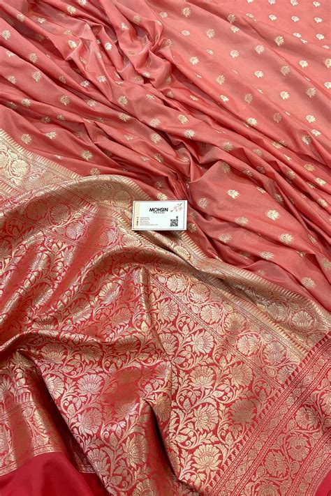 Peach and Dark Peach Ghonga Buti Katan Silk Banarasi Saree – Mohsin ...