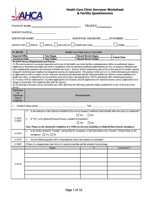 FL AHCA Health Care Clinic Surveyor Worksheet & Facility Questionnaire ...