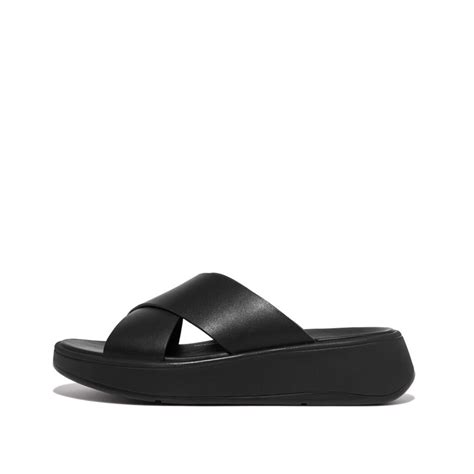 Buy F-MODE LEATHER FLATFORM CROSS SLIDES Black Casual LT Slides 228-331 ...
