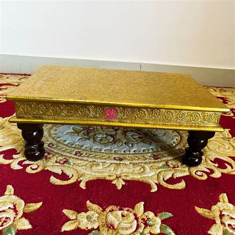 Chowki for Puja, 4-Sided Rectangular, Handcrafted from Brass Sheet – Ashtok