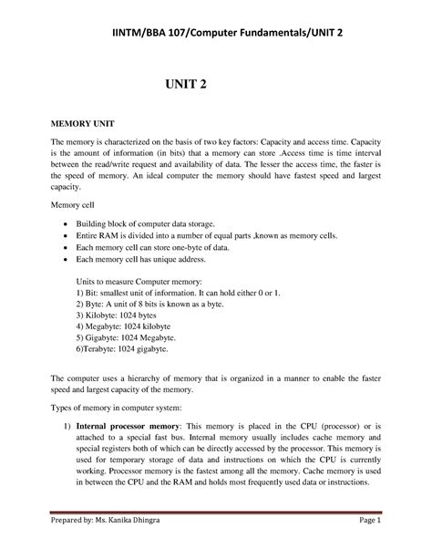 UNIT 2 Final it - Lecture notes 6 - IINTM/BBA 107/Computer Fundamentals ...