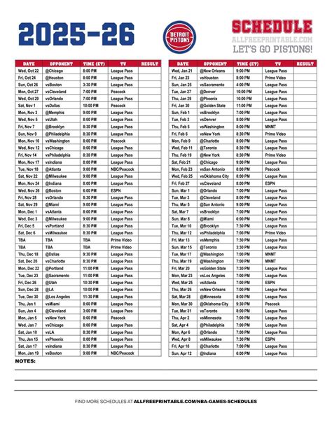 2025-26 Detroit Pistons Schedule – Free Printable