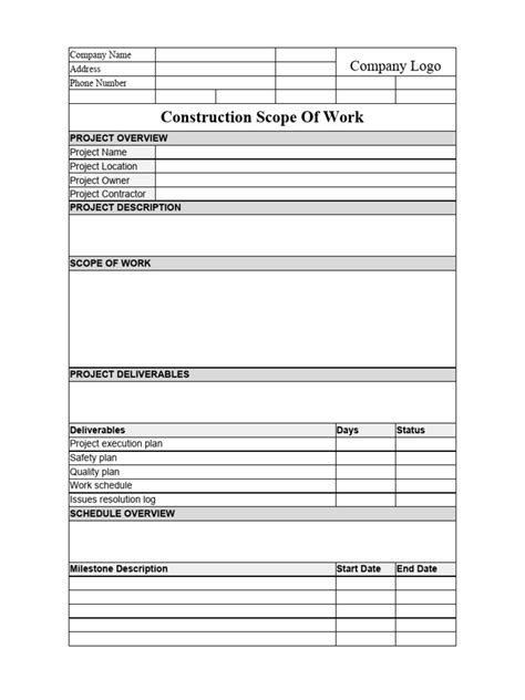 Image result for Scope of Work Example Construction