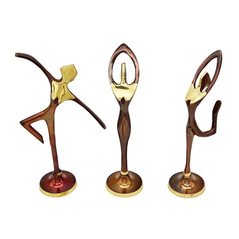 3 Dancing Brass Figurines with Antique Overlaps Decorative Gift Set ...