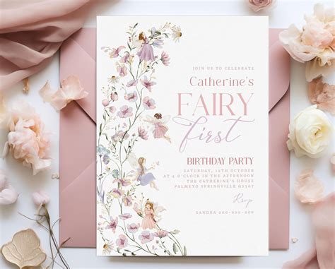 Editable Wild Flower Fairy 1st Birthday Invitation, Fairy First ...