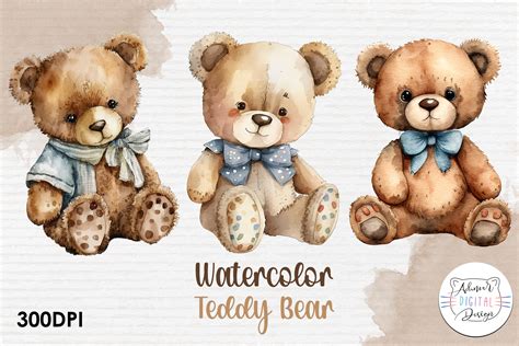 Watercolor Teddy Bear Clipart Graphic by achmardigitaldesign · Creative ...