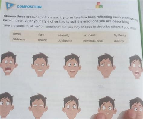 choose three or four emotions and try to write a few lines reflecting ...