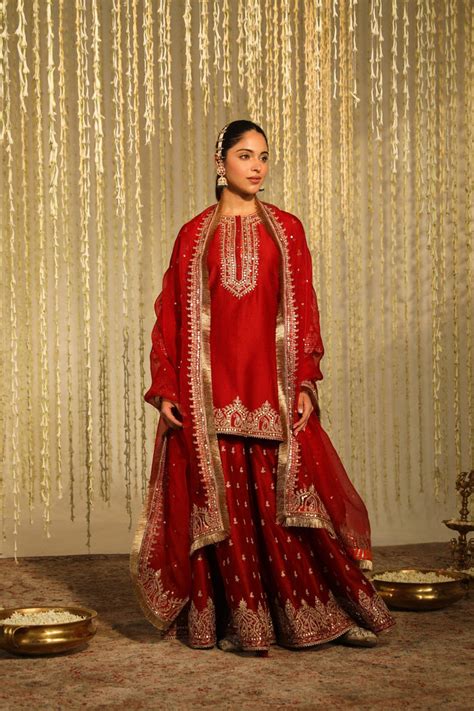 Mishika - Deep Red Sharara & Kurta With Dupatta For Wedding | Sheetal Batra