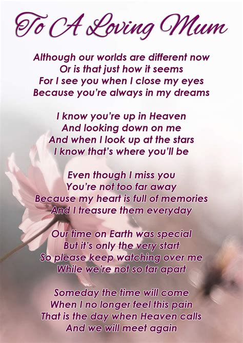 Buy to A Loving Mum Memorial Graveside Funeral Poem Keepsake Card ...