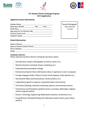 Fillable Online iearnpk Summer Sisters Exchange Program 2015 ...