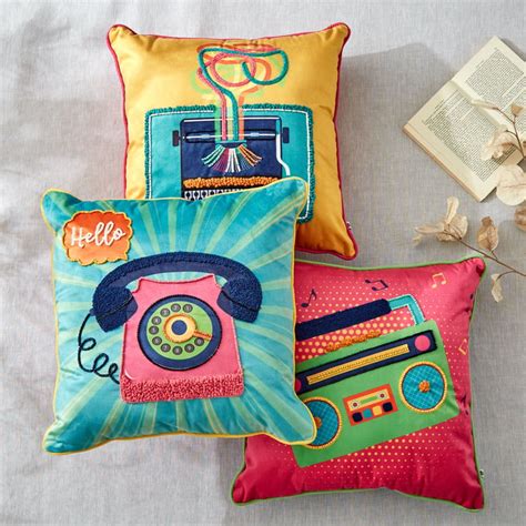 Buy Retro Objects Velvet Embroidered Filled Cushion - 40x40cm from Home ...