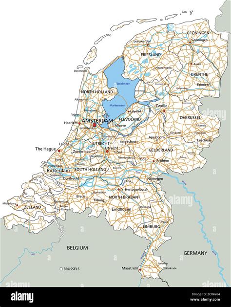 High detailed Netherlands road map with labeling Stock Vector Image ...