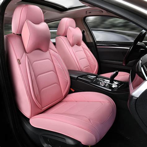 Amazon.com: TIEHESYT Pink Car Seat Covers Front Pair, Breathable Leather Automotive Front Seat ...