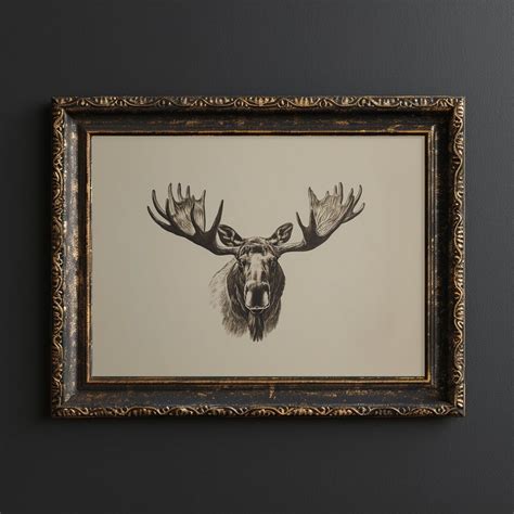Vintage Moose Head Wall Art Moose Portrait Printable Moose Sketch ...
