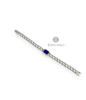 92.5 Sterling Silver Blue Stone Studded Bracelet For Men - Silver Palace