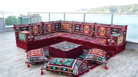Maroon Corner Arabic Sofa Set Floor Sofa Seating Set Oriental ...