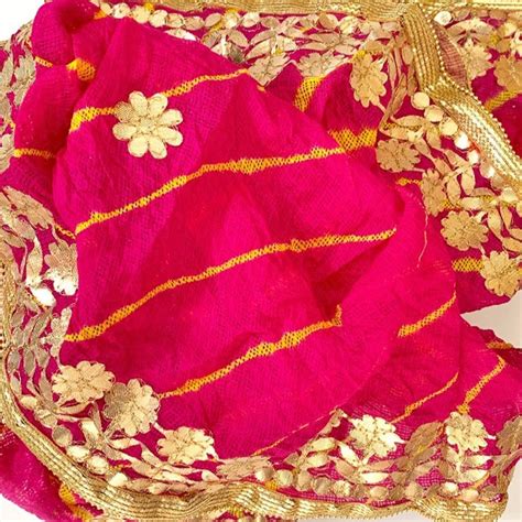 Fuscia Pink Gotta Patti Leheriya Dupatta – anokherang